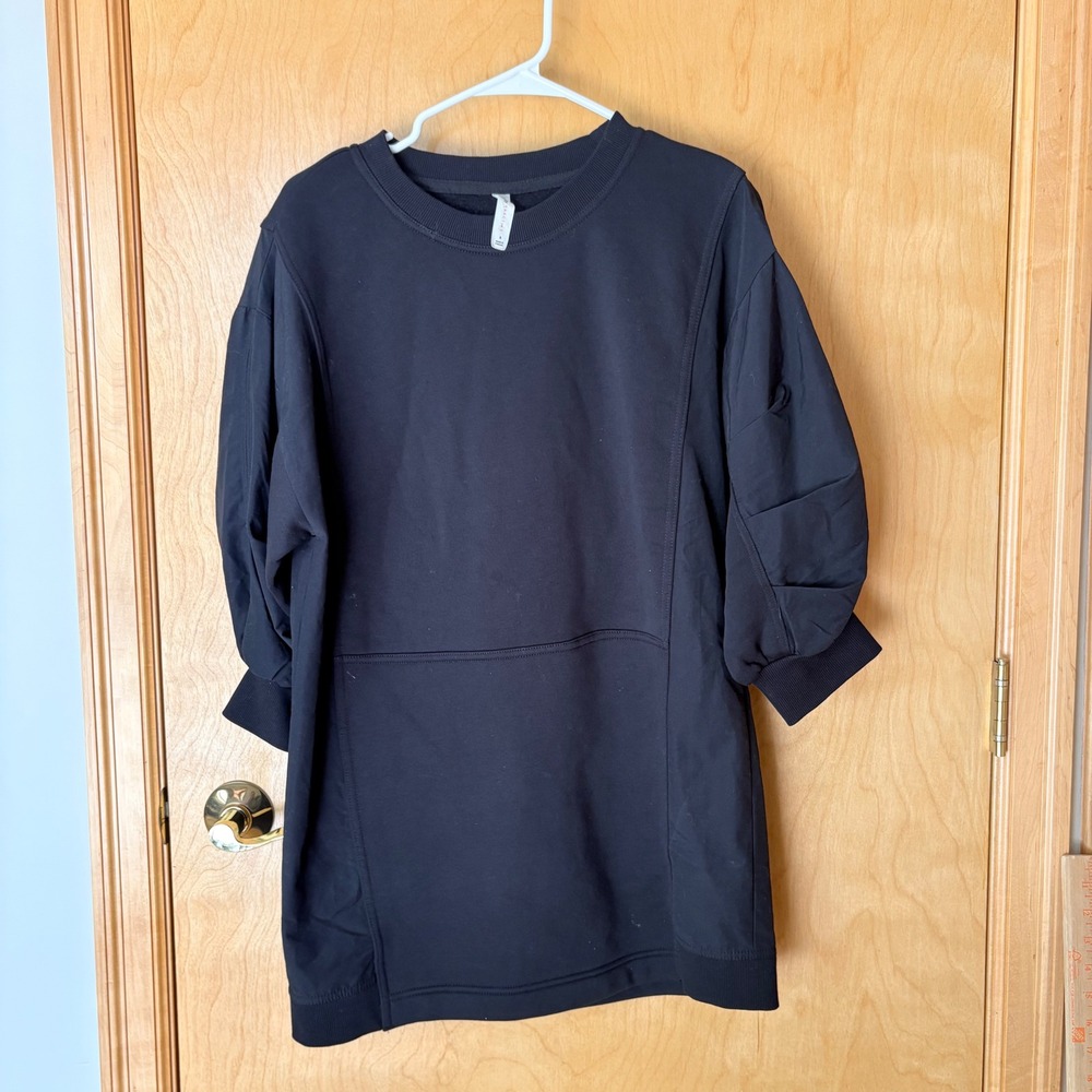Daily Practice Anthropologie Sweatshirt Dress Women S Black Puff Sleeve Pleated